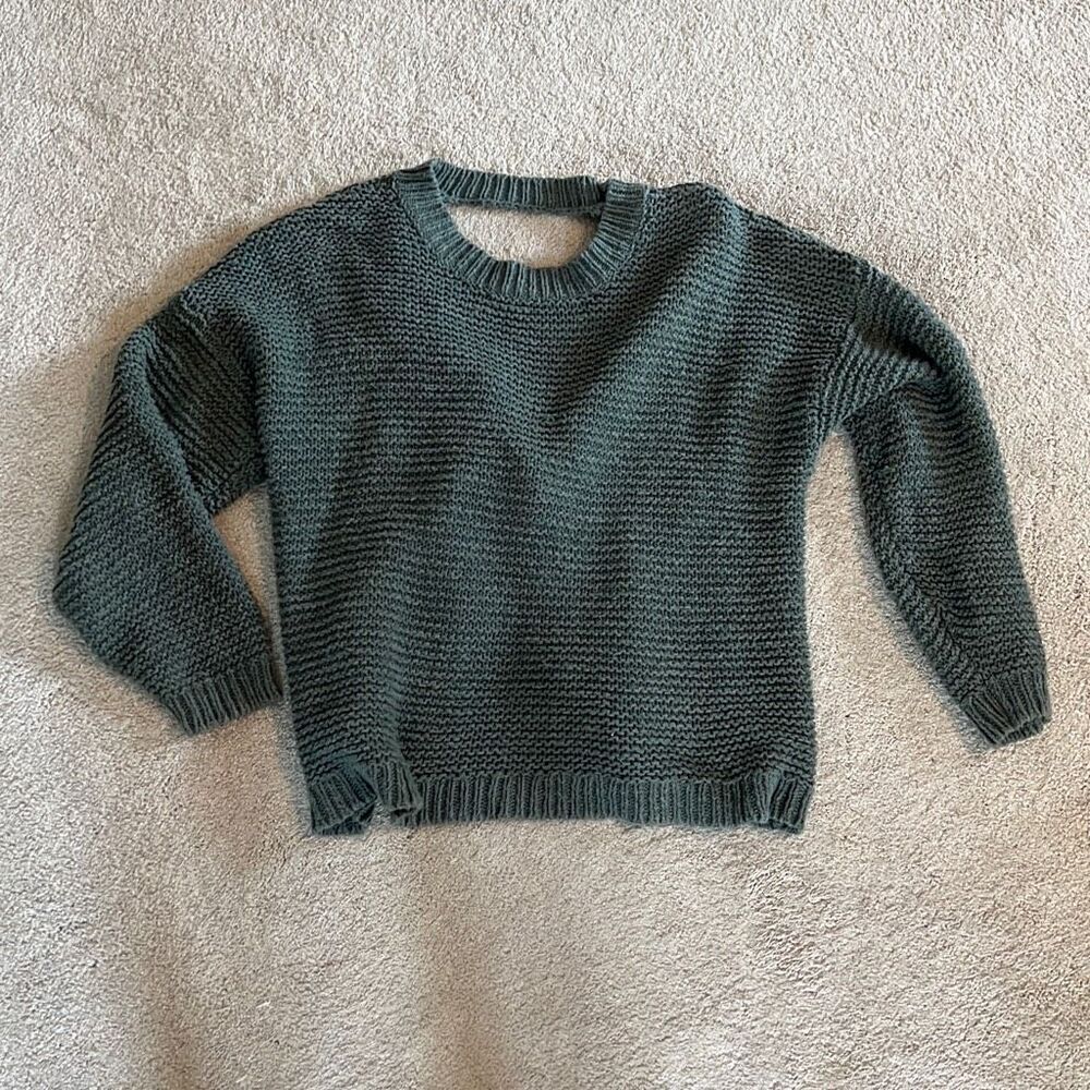 Aerie Women's Olive Green Crew Neck Chunky Knit Open Tie Back Sweater Small